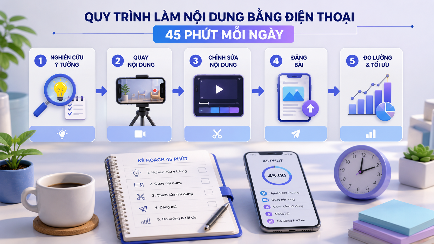 Quy trình làm nội dung 45 phút để kiếm tiền từ điện thoại